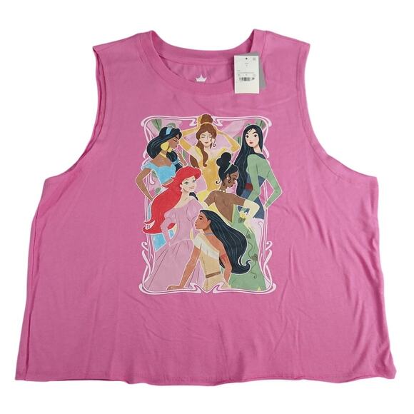 Disney Princess Shirt Womens Small Pink Sleeveless Tank Cropped Graphic Tee NWT - Picture 1 of 7
